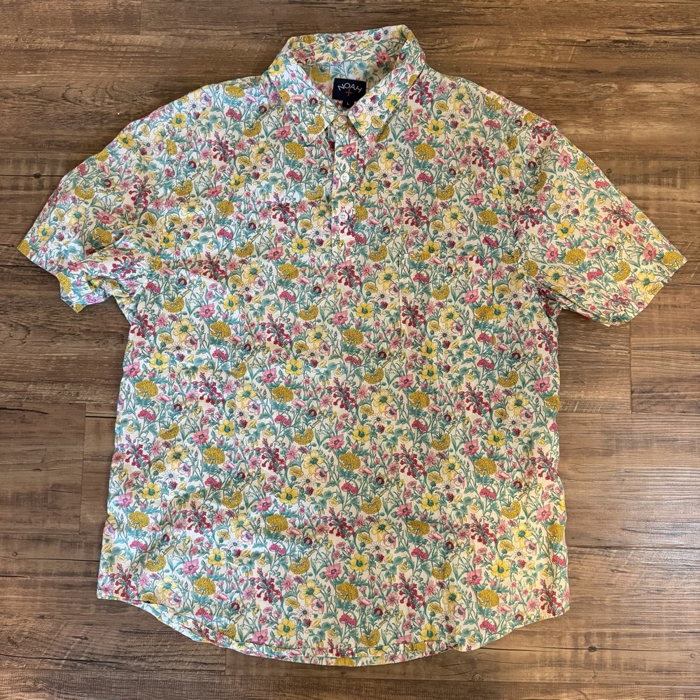 NOAH NYC Floral Print Shirt Size L Unisex 1/4 Button up Classic Ditsy Resort